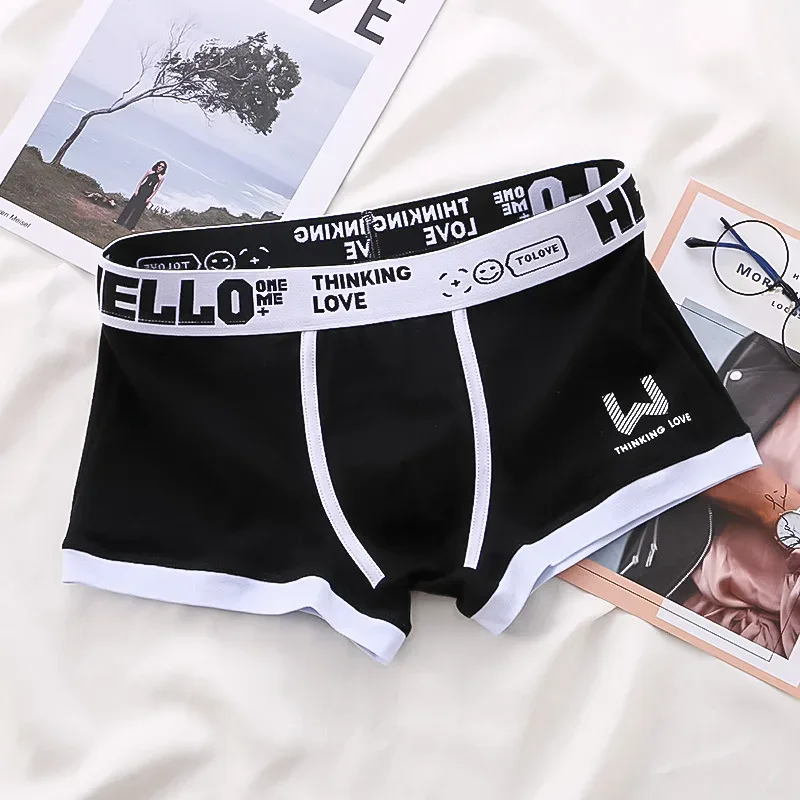 1 pçs masculino algodão boxer shorts calcinha underwear3 cores l xl 2xl 3xl macio carta cinto respirável macio moda esportes