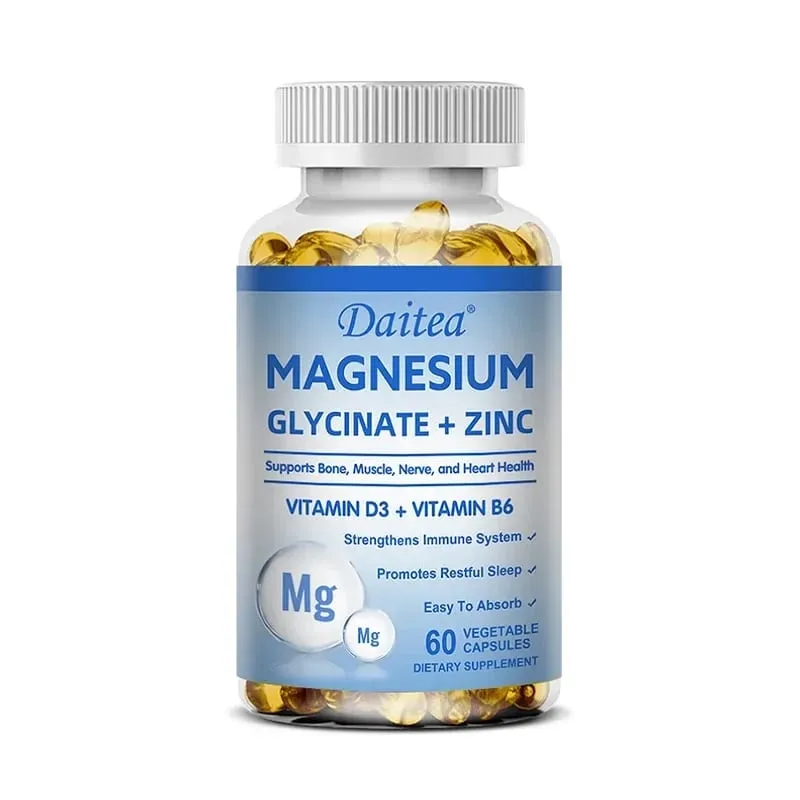 Magnesium Glycinate 500mg Capsules High Absorption with Zinc Vitamin D3 B6 Supports Bone Muscle Nerve and Heart Health