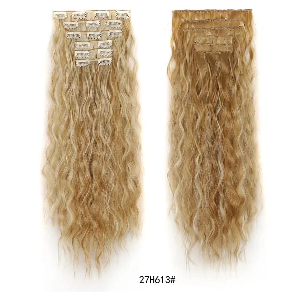 Jeedou Corn Wavy Clip‑in Hair Extensions 6‑Piece 16‑Clips Synthetic High‑Temp Fiber Voluminous Hair Pieces for Ladies