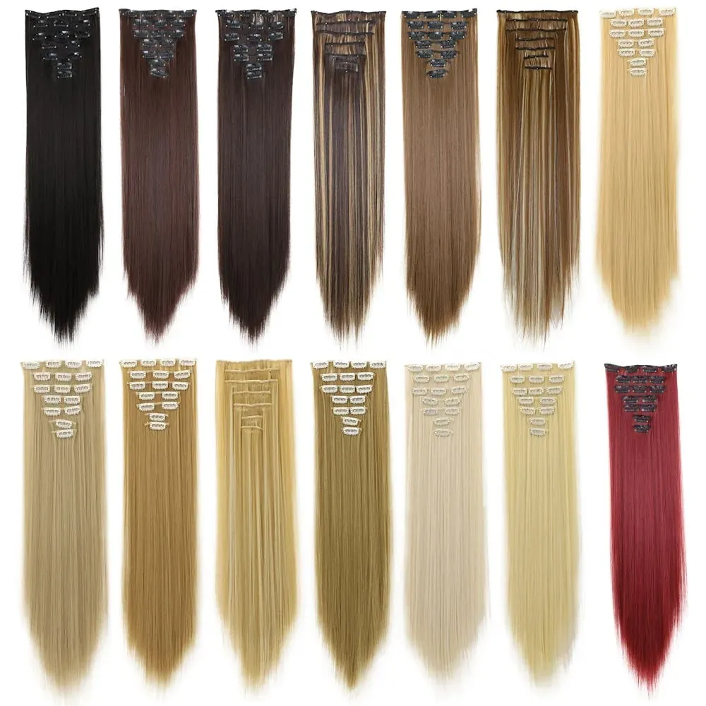 7Pcs 16 Clips Clip In Hair Extensions 150g Long Straight Synthetic Hair Pieces For Women Natural Black Brown Highlight Blonde