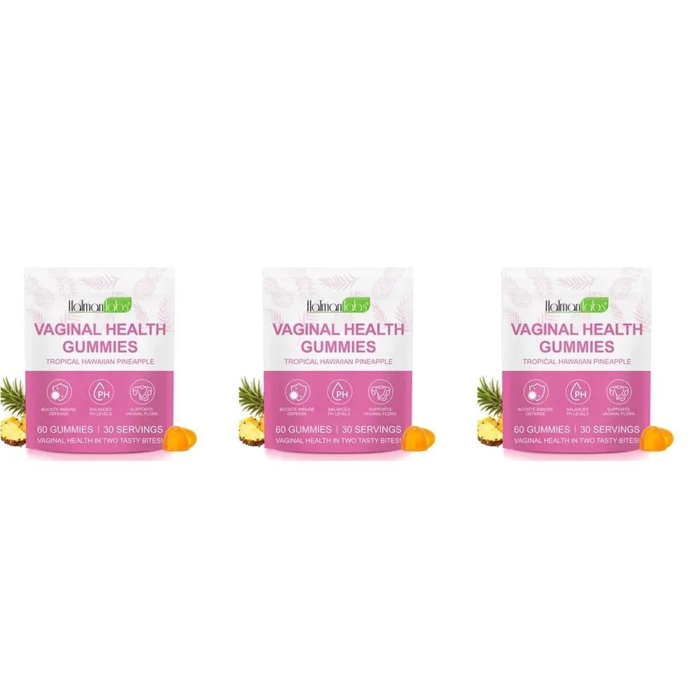 HalmanLabs Vaginal Health Gummies Probiotic Vitamin C Balance PH Levels Support Flora Immune Defense 60 Count Pineapple Women