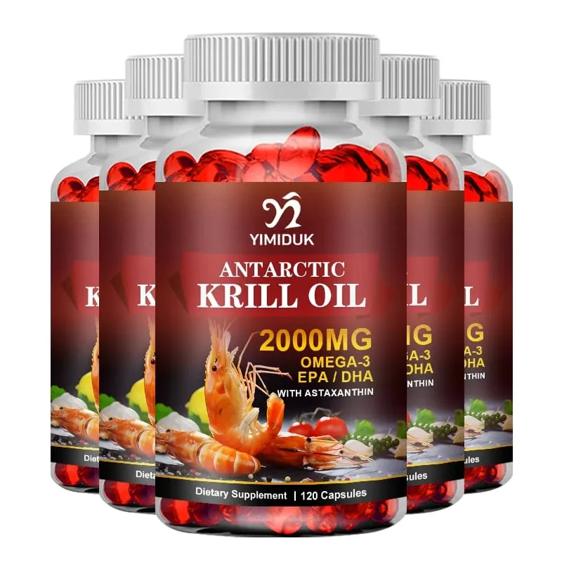 Óleo de Krill Antártico 2000mg 120 Cápsulas Ômega-3 EPA DHA com Suplemento de Astaxantina Proveniente de Força Máxima de Krill Vermelho