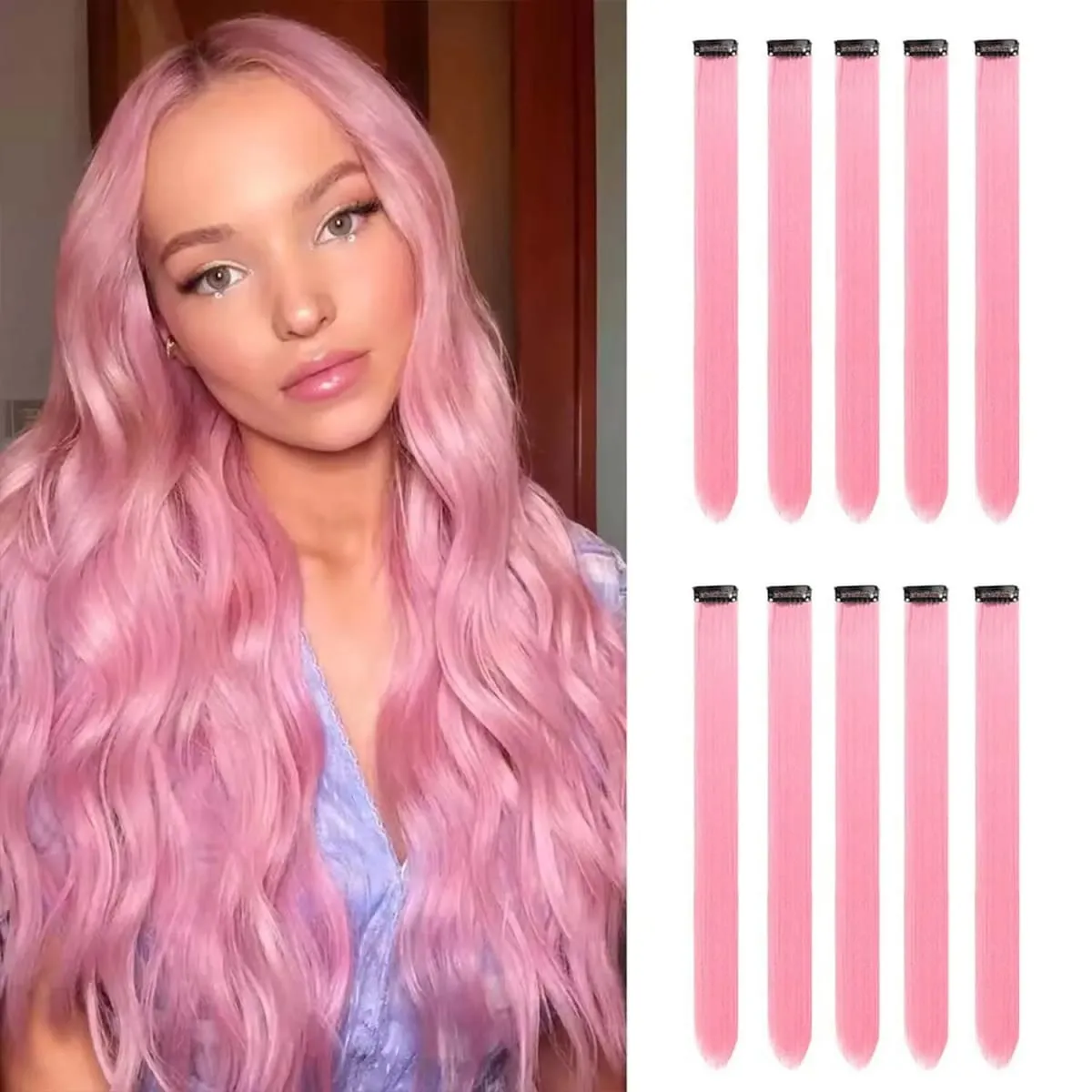 Syntetisk 10PCS Clip in Hårförlängningar för kvinnor Flickor Barn Färgade Fest Höjdpunkter Extensions Flerfärgade rakt hår