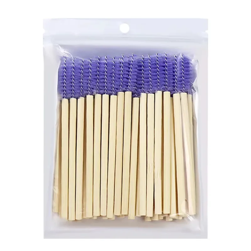 50Pcs Bamboo Handle Eyelash Brushes Mascara Wands Applicator Eye Lashes Extension Brush Eyebrow Spoolie Brushes Makeup Tool