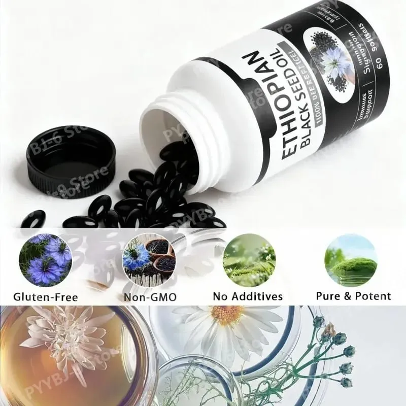 Ethiopian Black Seed Oil Softgels 60 Count 100% Natural Gluten Free Non GMO Antioxidant Immune Digestive Daily Health Supplement