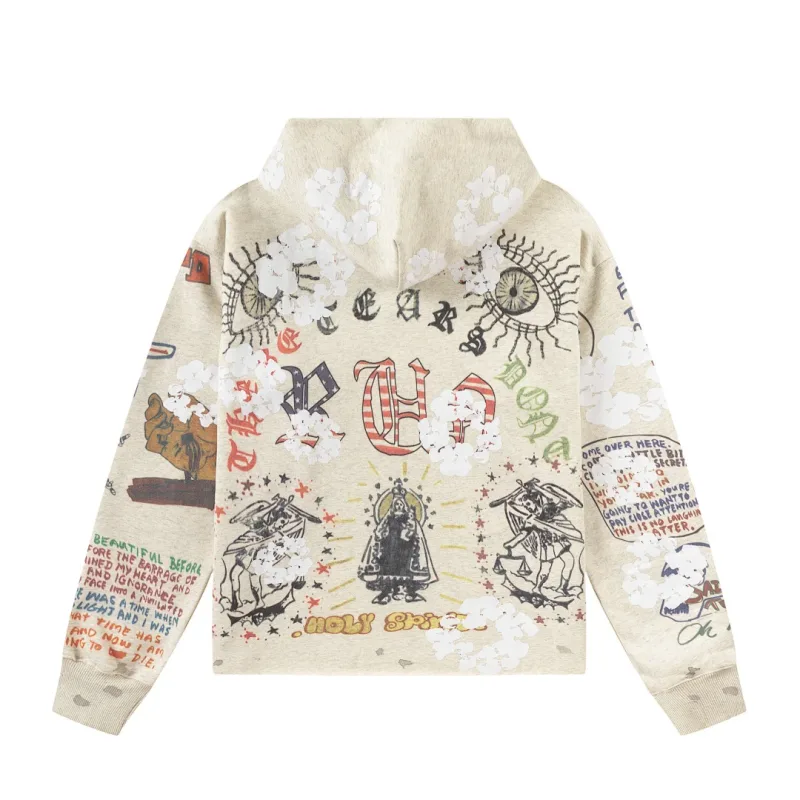 24FW SAINT Vintage Angel Printed Distressed Women Men Hooded Sweatshirt Hoodies Oversized Men Casual Cotton Pullover Hoodie