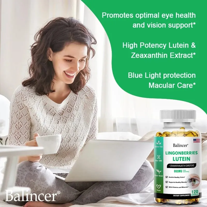 Cápsulas de luteína Balincer com suplemento dietético de vitamina zeaxantina para suporte à saúde ocular 120/60/30 cápsulas moles fáceis de engolir