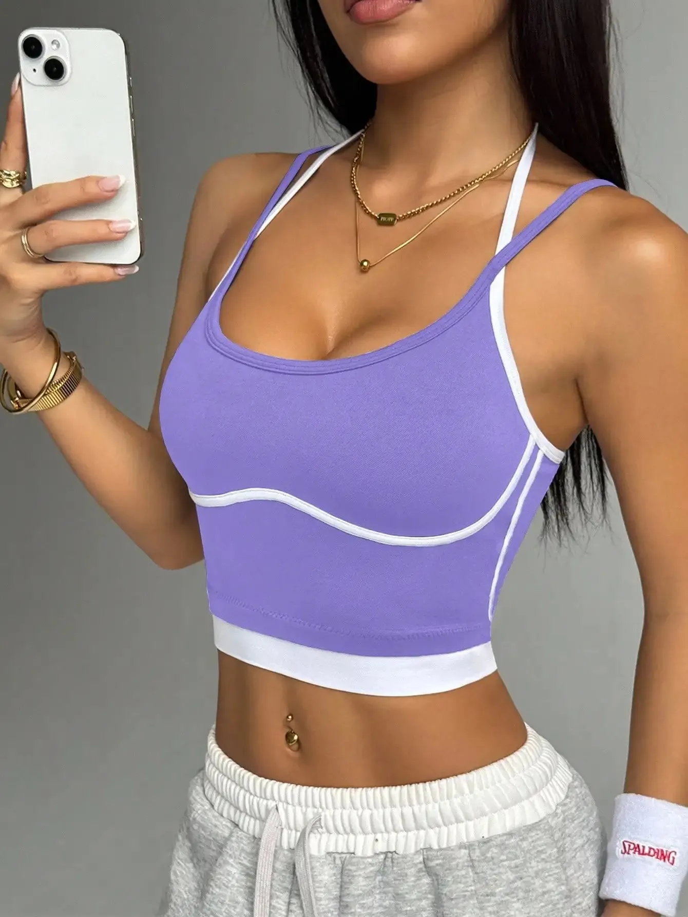 Color blocking non steel ring beautiful back sports vest for women's outdoor wear fitness running shock-absorbing gathering s