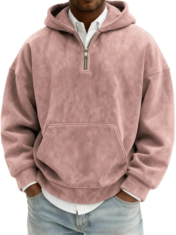 American New Fashion Men's Solid Color Half Zipper Long Sleeve Casual Trendy Daily Hooded Sweatshirts Male Hoodies Clothes Tops