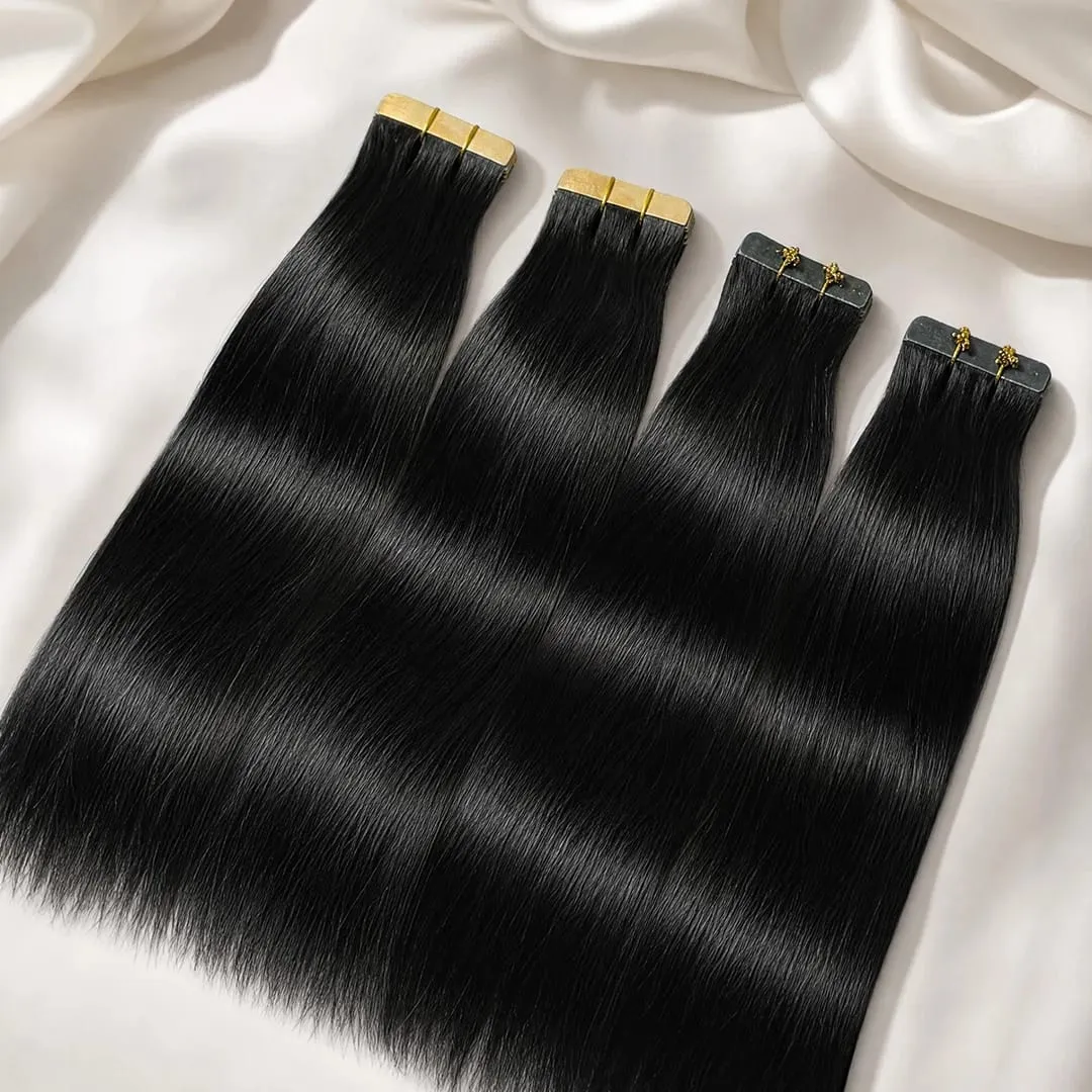 22 24 Inch Tape In Hair Extensions Human Hair Seamless Invisible Natural 1B Black Color 21Pcs/Pack 50g Remy Straight Brazilian 100% Pure Human Hair For Women — image 1