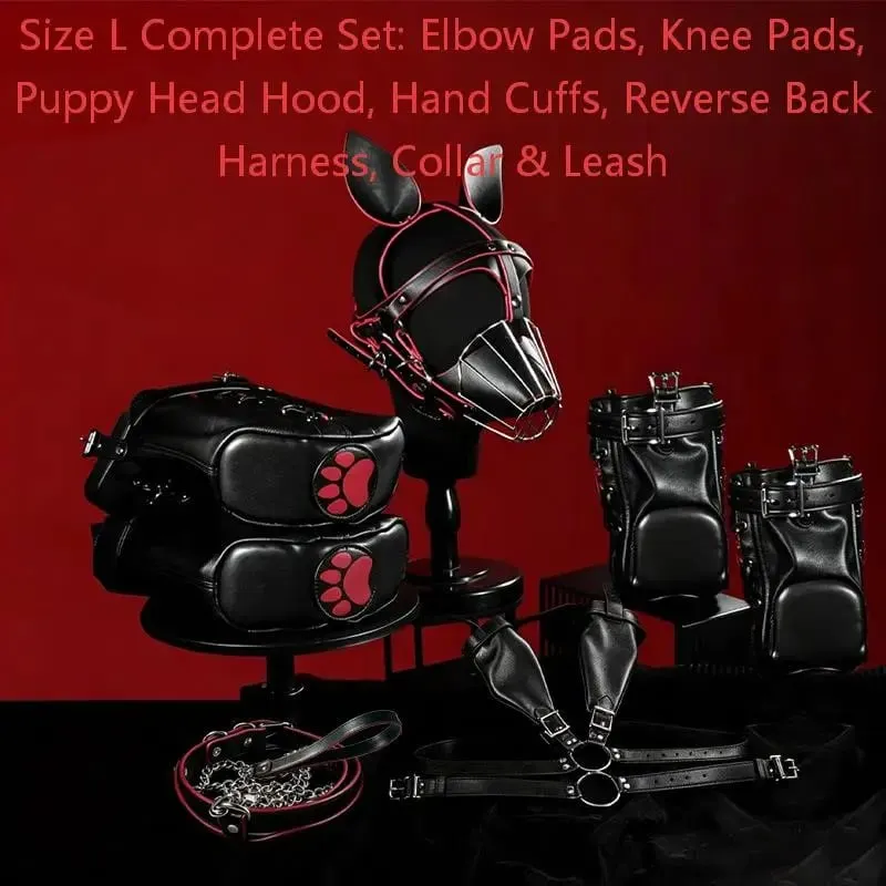 Adult Games Puppy Role Play Kits with Fetish Puppy Hood Mask Binding Gloves Boots Protectors for Couple Crawling SM Sex Toys 18+