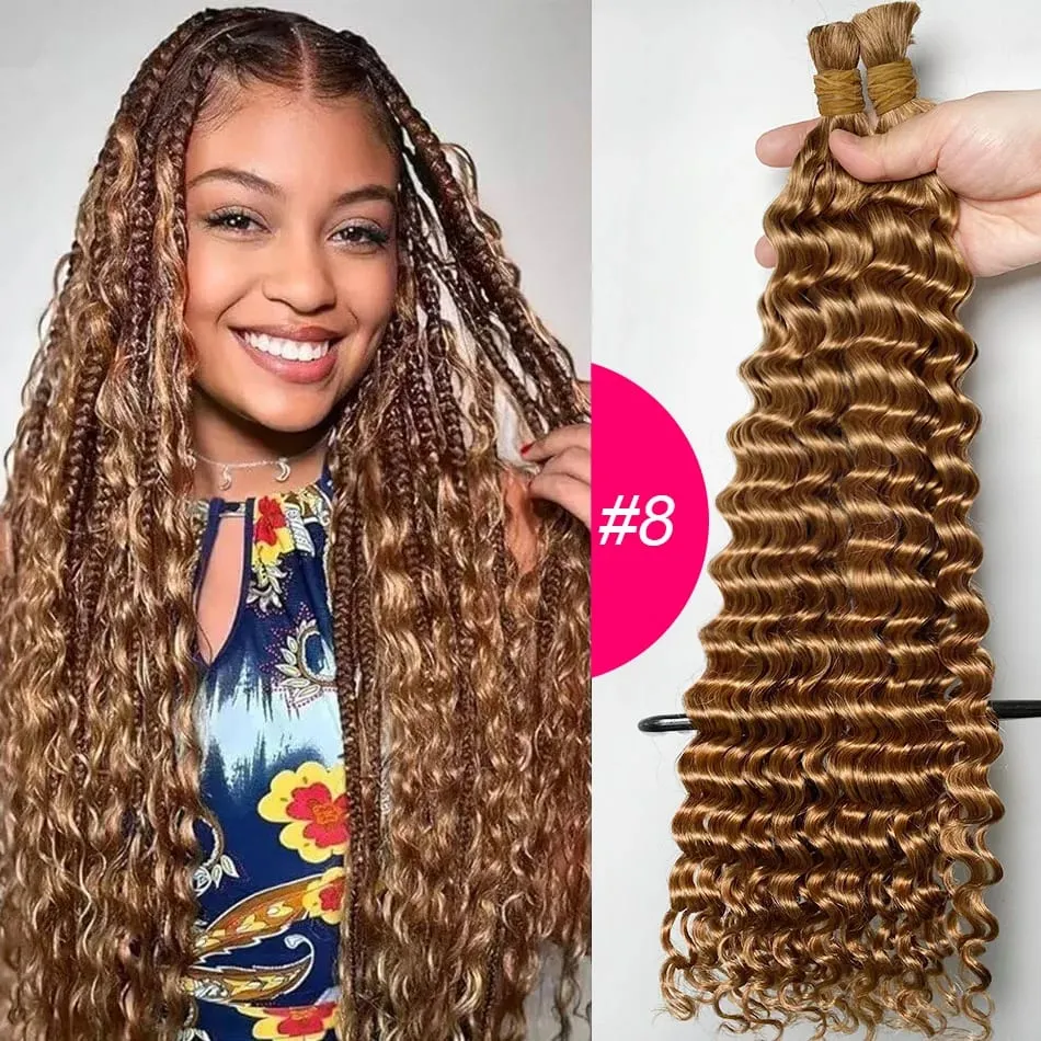 4# Chocolate Brown Deep Wave Bulk Human Hair for Boho Braids Curly Braiding Hair 18-30 inch Remy Hair Bundle Brazilian