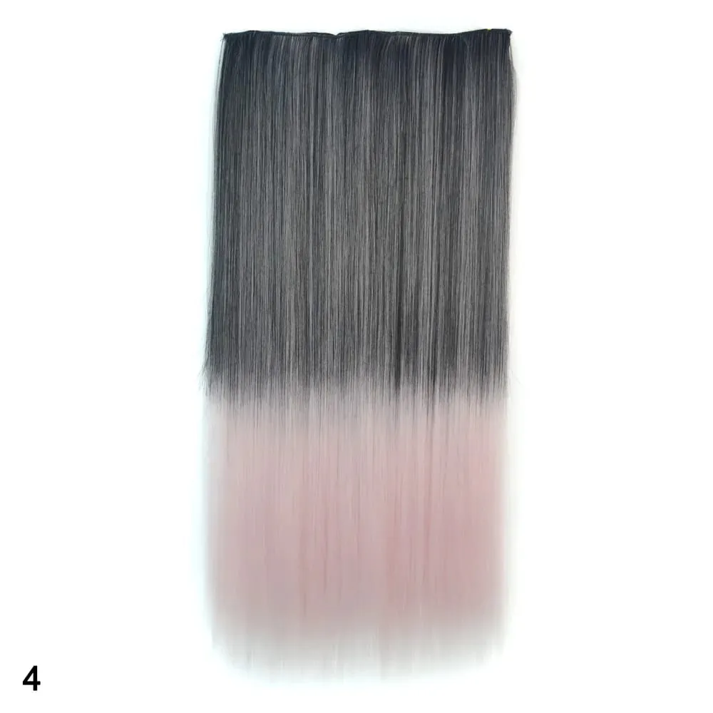 Rainbow Hairpiece Clip in One Piece Hair Extension Long Straight Synthetic Black Blue Gray Green Ombre Color Hairpieces