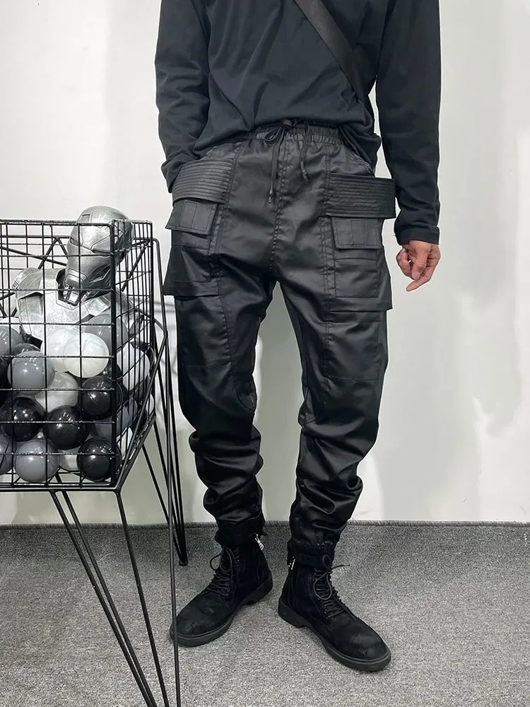 Men Casual Wax Denim Jeans Cotton Gothic Men's Clothing Coated Autumn Straight Solid Black Jeans Pants