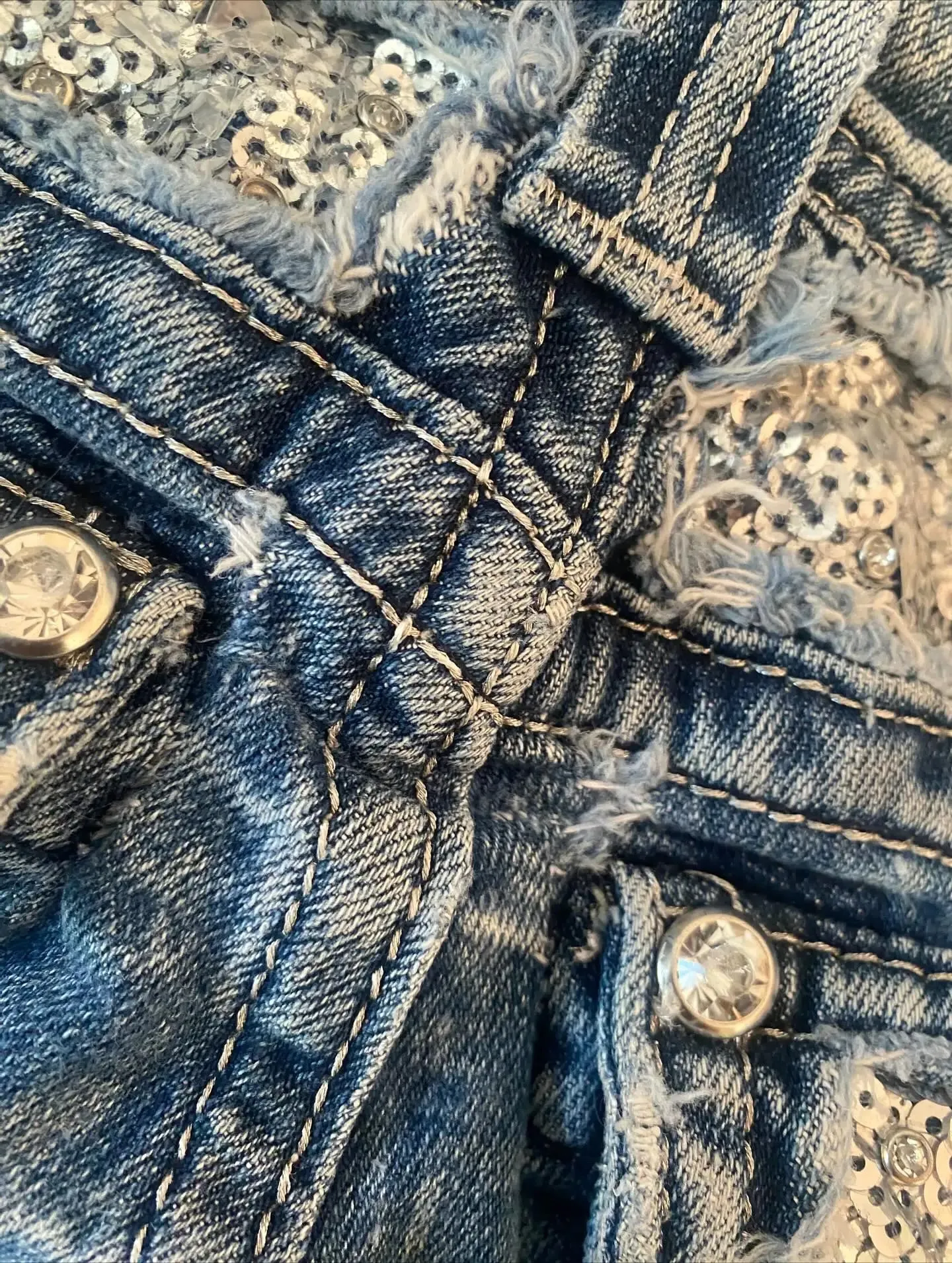 Y2K Men and Womens Studded Rhinestone Slim Fit Jeans Retro Blue M Logo Flared Jeans Sparkling Casual Fashion Sequin Pocket Jeans