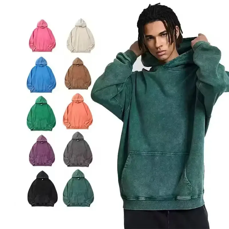 350 Gram 100% Kapas Dicuci Asid Retro Hoodie Cap Semua Dalam Satu Logo Tersuai Baju Sukan Longgar Berkualiti Tinggi