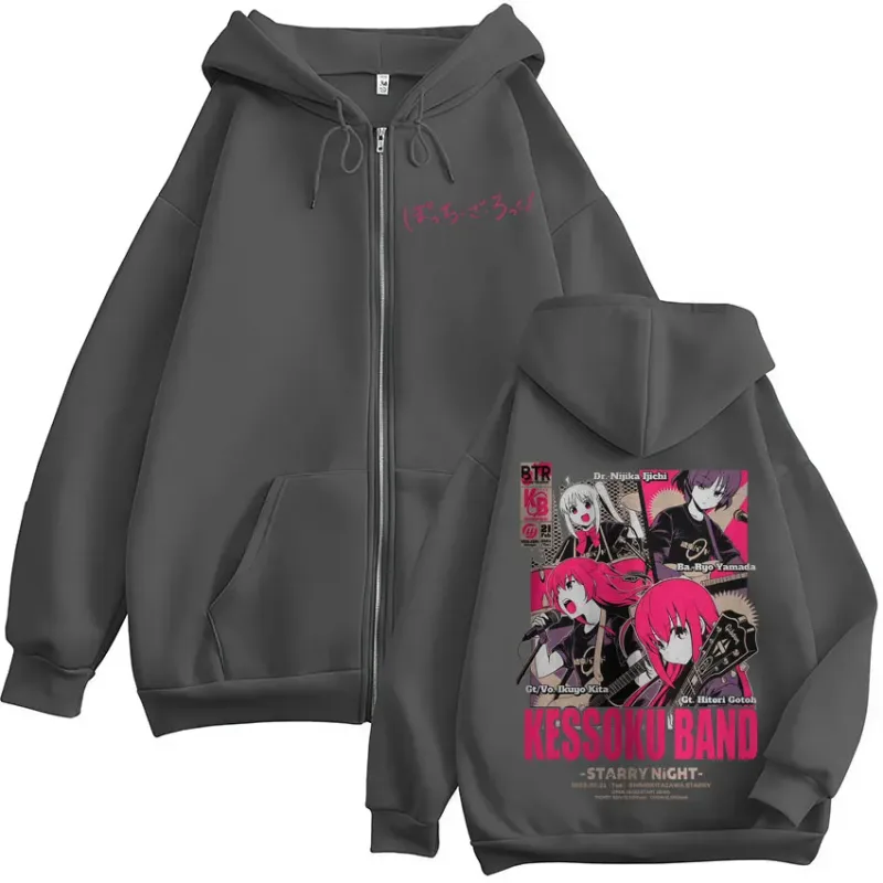 Anime Bocchi The Rock Zipper Hoodies Hitori Gotoh Yamada Ryo Kita Ikuyo Ijichi Nijika Zip Up Sweatshirts Men Women Pullover Coat