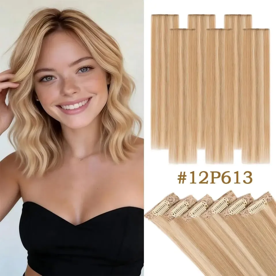 6 Pcs Clip In Human Hair Extensions Single Clip Ins Short Hair Extensions Seamless Straight Highlight Hairpieces for Women