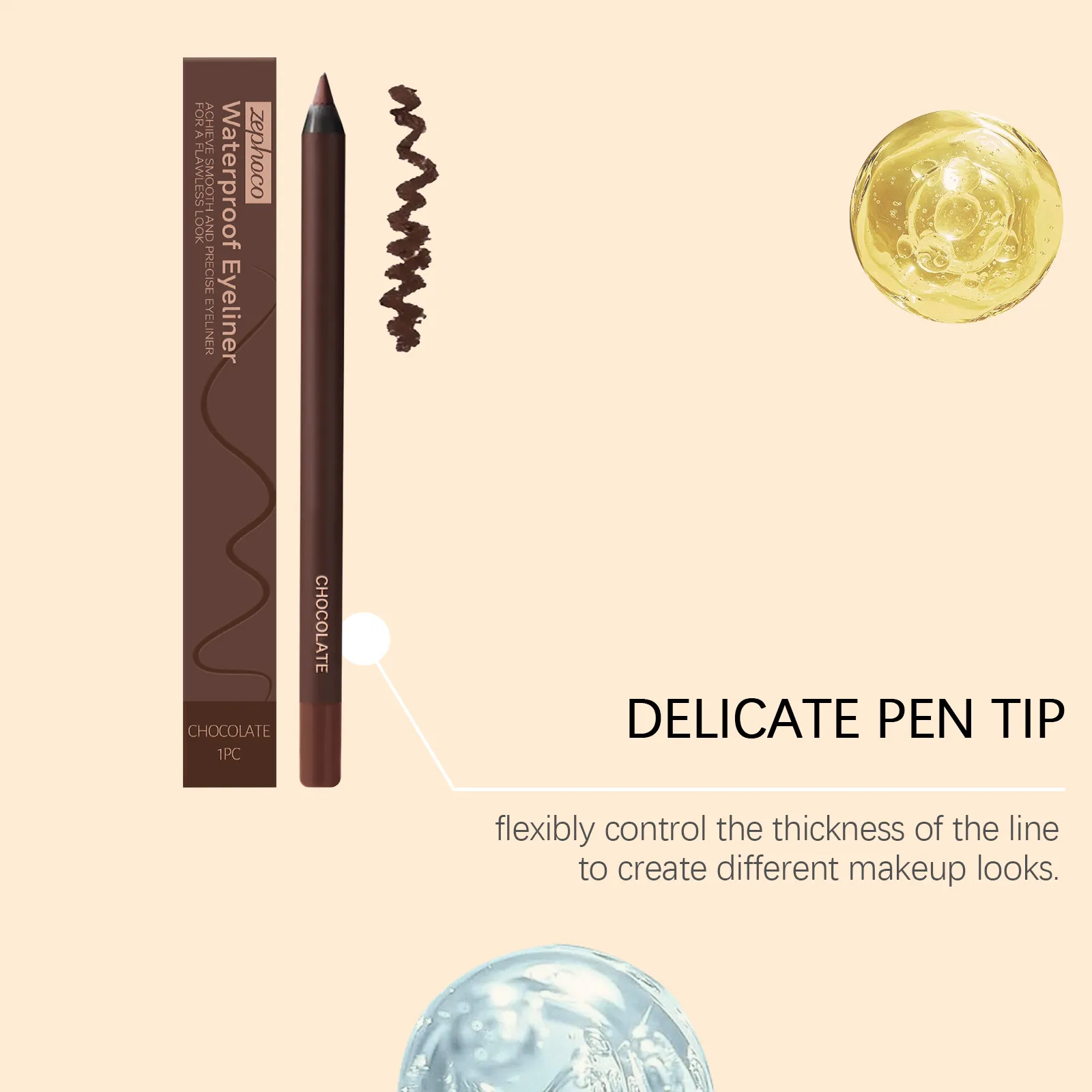 Zephoco 1pc Chocolate Eyeliner Pen Waterproof Smooth Application Long Lasting Eye Makeup Gel Pencil For Daily Use