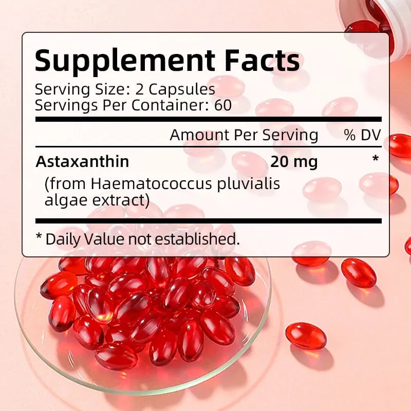 Kexinsh Astaxanthin Capsules 20mg Promotes Cardiovascular Health and Accelerates Metabolism supporting Eye Joint & Skin Health