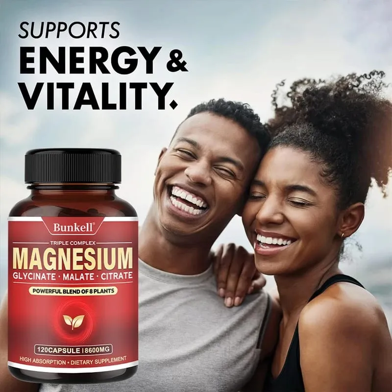 Magnesium Complex - Magnesium Glycinate Malate Citrate - Promotes Energy and Sleep Bone Health Gluten Free and Non-GMO