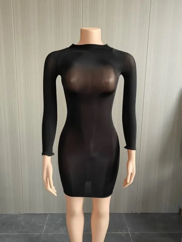 Wmstar Dress Women Wholesale European Clothing Sexy Stretchy Shiny Body Stockings Skirt Nightclub Sexy See Through Skirt