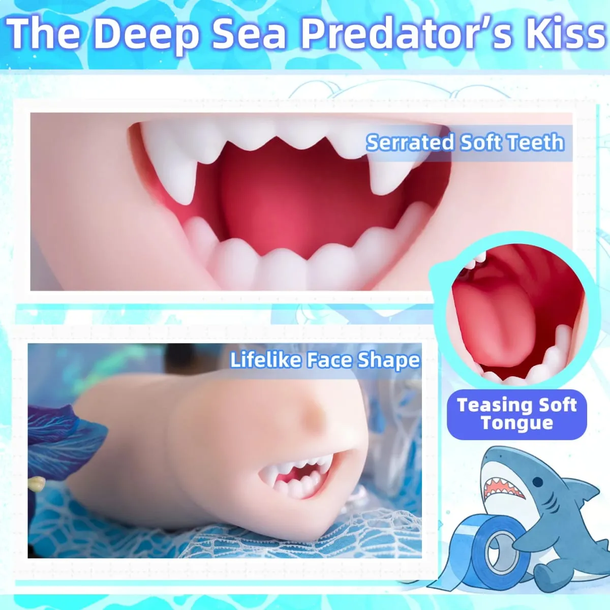 YUU Mouth Male Masturbator Real Mouth Deep Throat Pocket Pussy Blowjob with Fangs Tongue Sea Predator Masturbation Toys Oral Sex