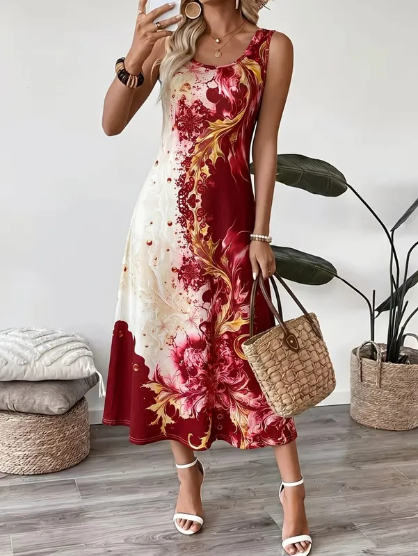 2026 Women's Casual Dresses Luxury Artistic Gradient Print Sleeveless Tank Dress Female Clothing Elegant Beach Dress New
