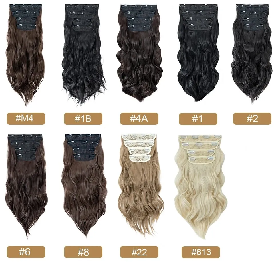 S-noilite Synthetic Hair 22inch Clips In Hair Extensions Long Wavy Clip In Hair Thick Double Weft 4Pcs/set Hairpieces For Women