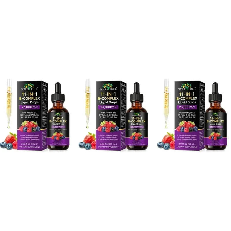 B-Complex Liquid Drops 11-in-1 Methyl B12 Folate Biotin For Energy Focus & Brain Nervous Support Formula Adult 60ml