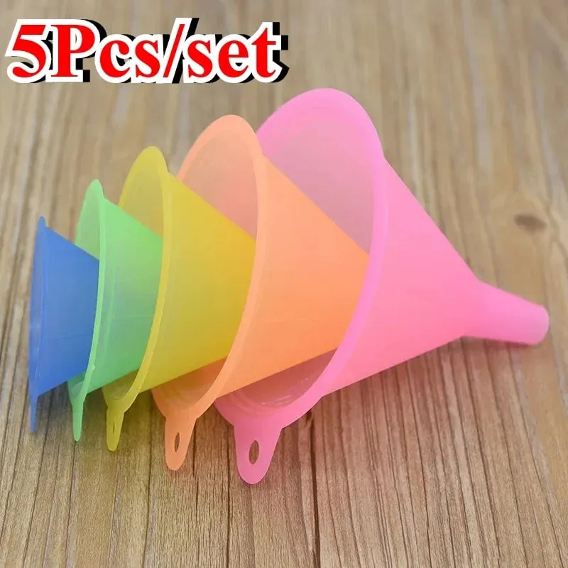 5Pcs/set Colorful Multi-Size Funnel Set Kitchen Oil Juice Sauces Funnels Liquid Dispensing Tool — image 1