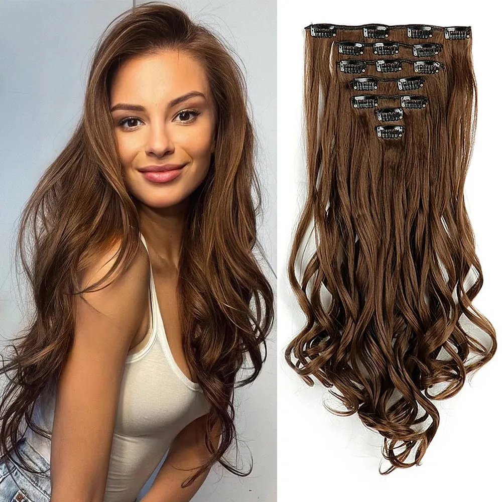 Synthetic Clip in Hair Extensions Purple hairpieces 7pcs/set 22inch Thick Hair for Women Girls Daily Party Cosplay