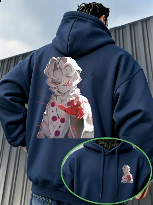 Bandai Demon Slayer Men's Hoodie Rui (Spider Demon) Print High-Quality Warm Autumn/Winter Casual Pullover Sweatshirt
