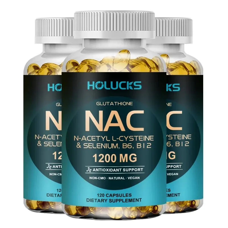 Holucks Advanced NAC Supplement with 1200mg N-Acetyl L-Cysteine Support Detoxification Sleep & Respiratory Health for Family