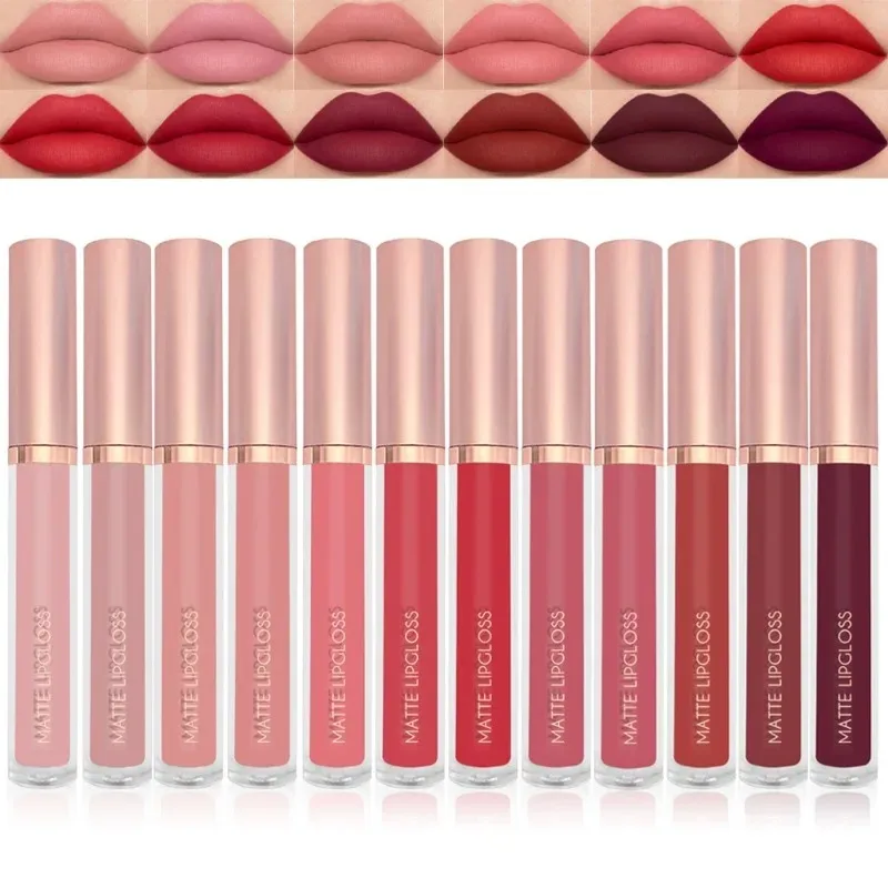 12 cores fosco veludo sexy brilho labial à prova dlong água de longa duração antiaderente copo lábio esmalte nude batom líquido lábios maquiagem cosméticos — image 4