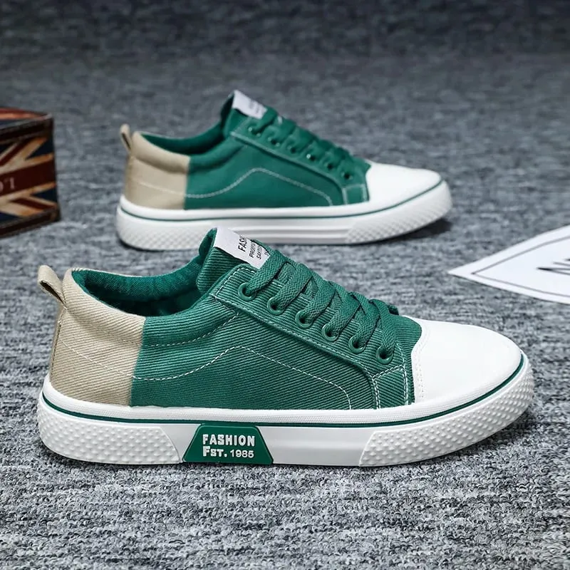 Men's Color-Blocked Canvas Shoes Breathable Low-Top Sneakers Versatile Casual Shoes Cool and Breathable Without Causing Foot Stuffiness Soft Sole Non-Slip and Wear-Resistant