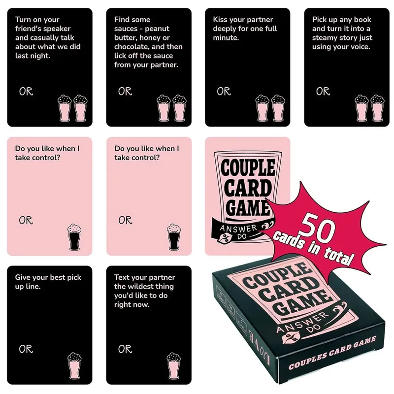 Couple Card Game Romantic Truth or Dare Drinking Game for Adults Date Night Activity Anniversary Valentine Gift 50Pcs