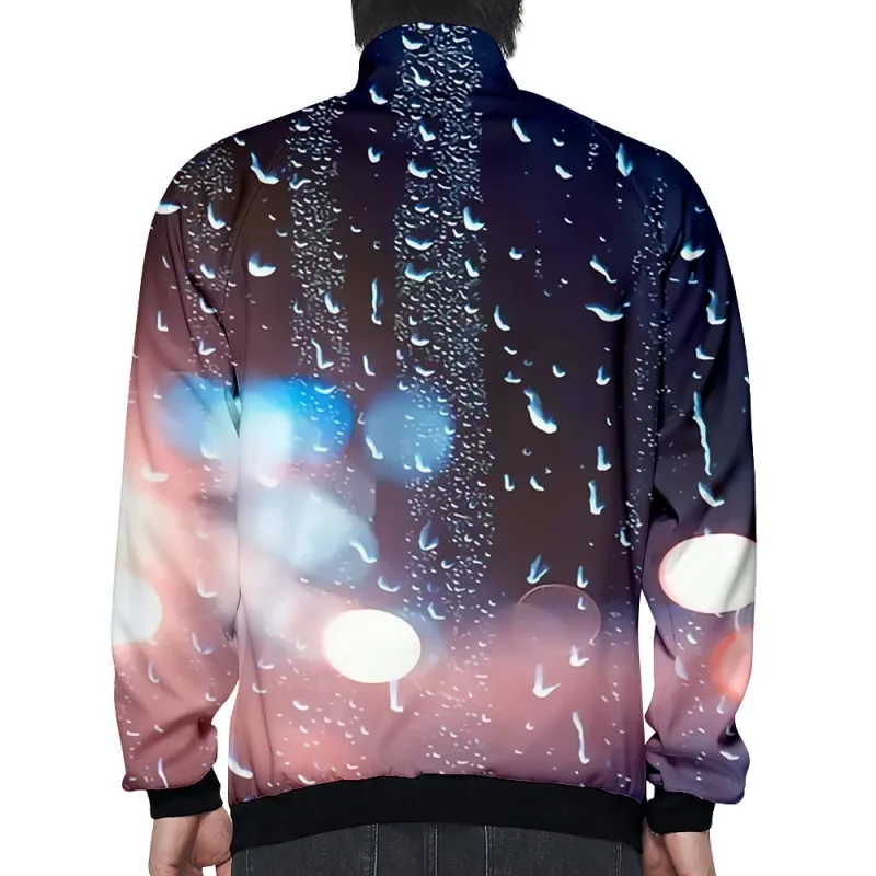 Harajuku Popular Rain 3D Print Zipper Raglan Jacket Windbreaker Boys/Girls Comfortable Stand Collar Jackets Coats