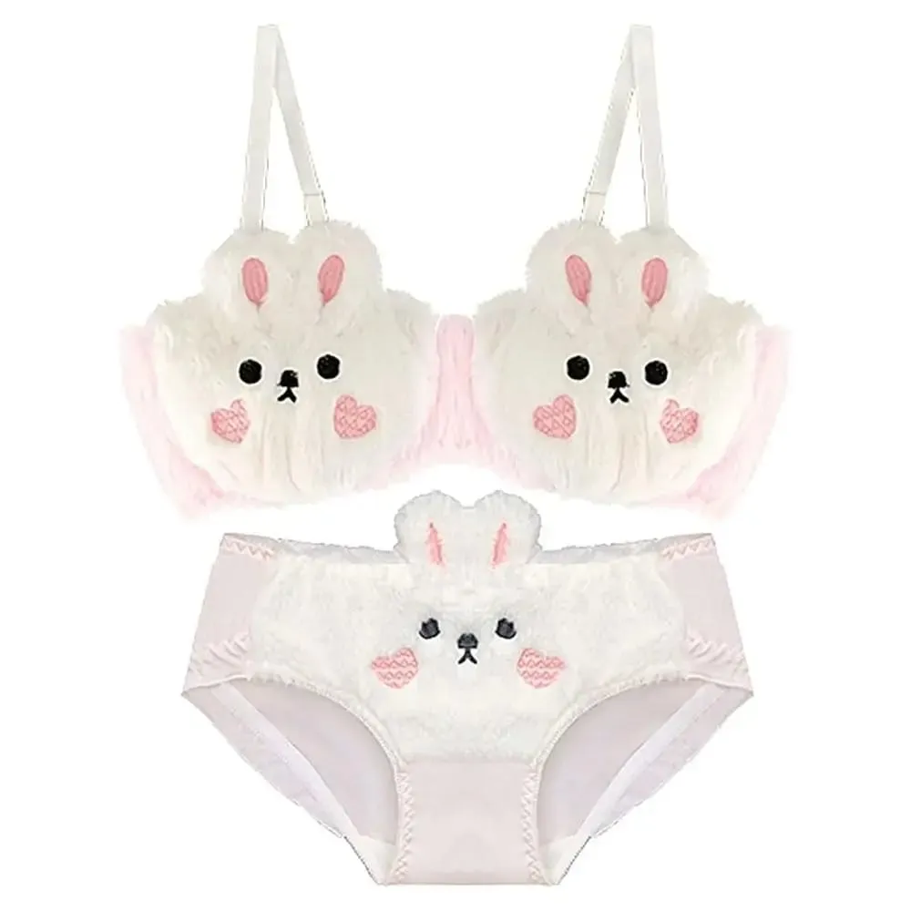New Design Gathered Padded Bra and Panty Set Adorable Warm Lingerie Underwear Brief Polyester Cotton Anime Cozy Warm Lingerie