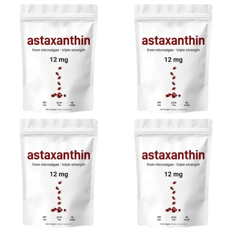Astaxanthin 12 Mg Gelatin Softgels From Microalgae Antioxidant Support Gluten Free GMO Free Easy To Swallow 120 Softgels