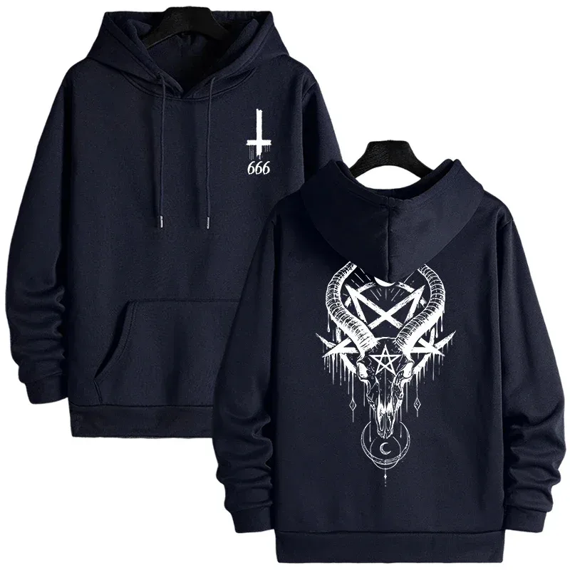 Autumn Winter Male Top Casual Pullover 666 & Inverted Cross Men's Gothic Hoodies Demonic Horror Face Print Sweatshirt Streetwear