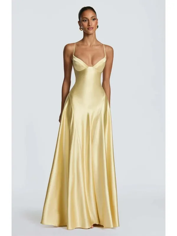 Solid Satin Lace Slip Dress Spaghetti Strap Trim Women V-neck Bias Cut Maxi Dresses 2026 Lady Elegant Evening Party Summer Gown