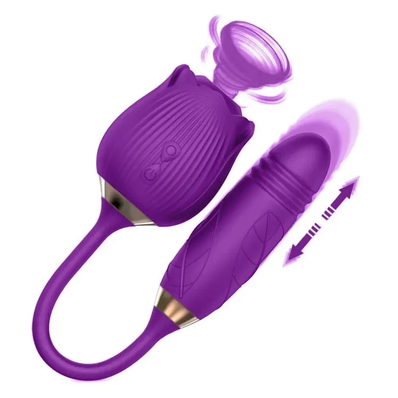 Rose Licking Vibrator for Women Telescopic Dildo Powerful Thrusting Vagin Massager Tongue Clitoris Stimulation Adult Sex Toys