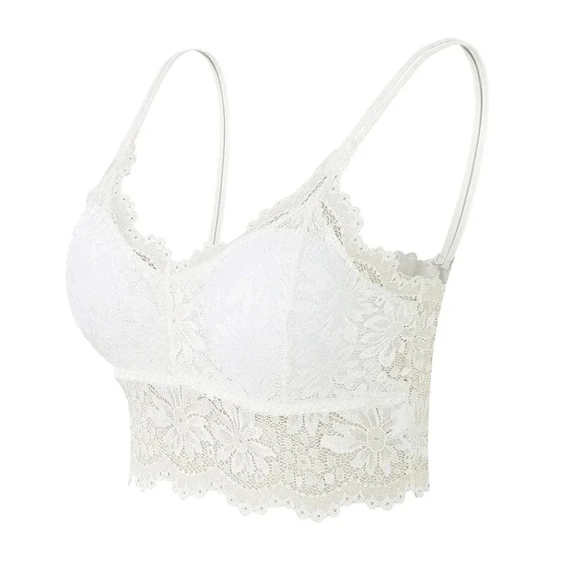 7 farbe Spitze Sexy Crop Top Frauen Gepolsterte Leibchen Bh Atmungsaktive Draht Freies Bralette Aushöhlen Schönheit Zurück Tank Weibliche unterwäsche