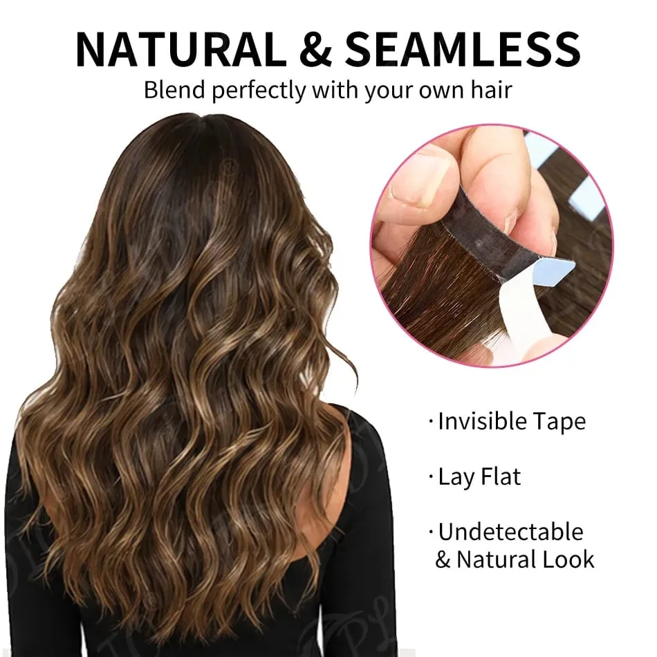 100% Human Hair Tape in Extensions 20Pcs 50g Remy Skin Weft Seamless Invisible Silky Straight Thick Ends for Wedding Women