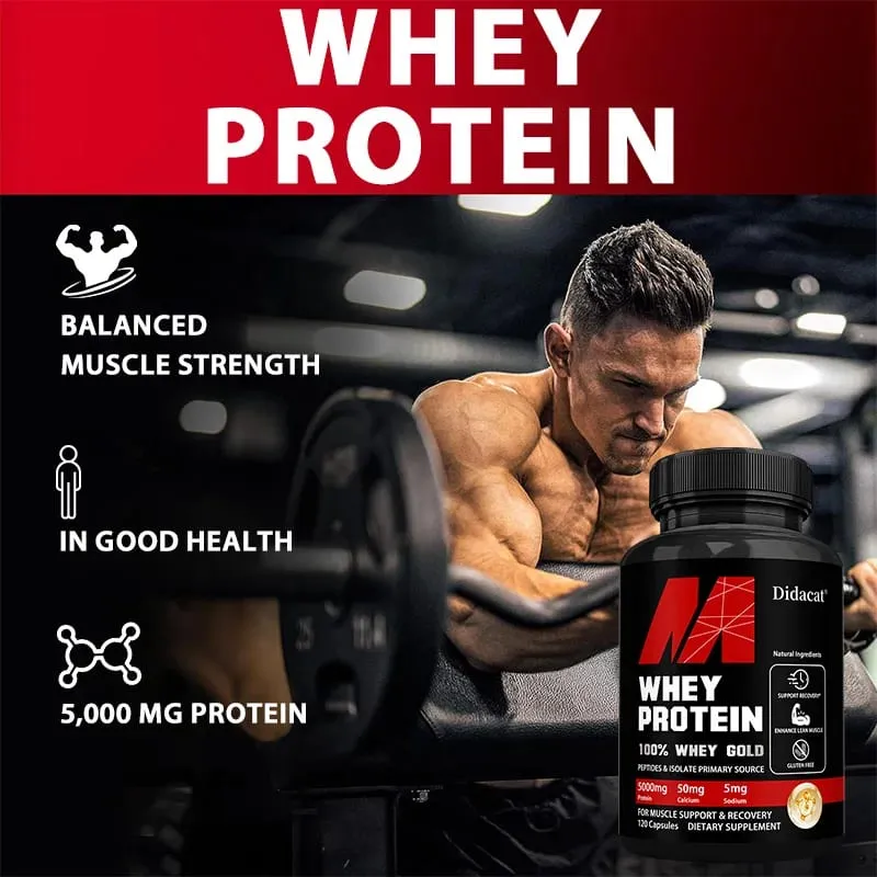 Whey Protein Capsules - Contains 5000mg of Protein - Supports Recovery Balanced Muscle Health Gluten Free NON-GMO