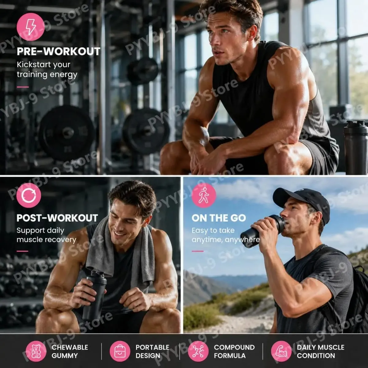 Googeer Creatine Gummies with L-Tyrosine L-Theanine & Huperzine A for Muscle Growth Strength Energy & Endurance Support 90 CT