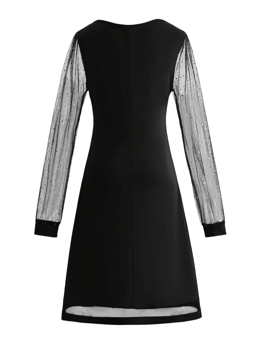 Women's Elegant V-Neck Mesh Patchwork Dress