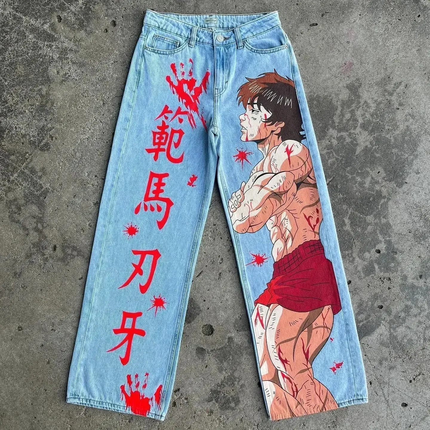 High Street Y2k Baggy Zoro Knife Jeans Vintage Wide Leg Denim Pants Popular Jeans Streetwear Harajuku Trouser Men Clothing