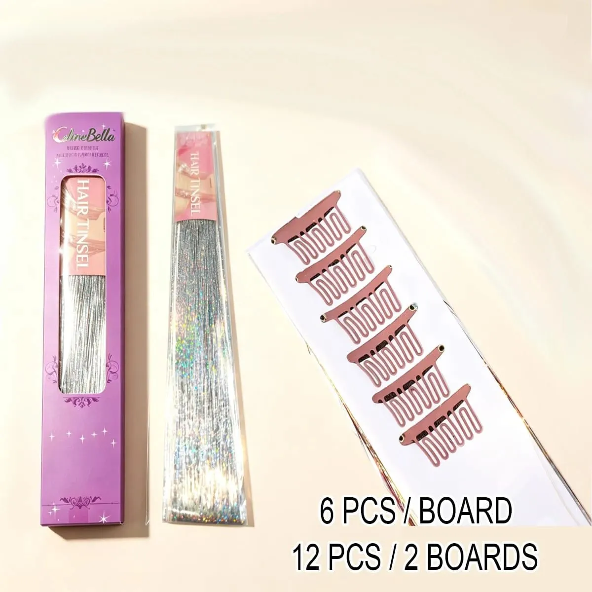 12 Pcs Clip in Hair Tinsel Sparkly Glitter Fairy Hair Extensions Shiny Hair Accessories For Girls Women Kids Party Festival